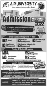 Air University Islamabad BS - MS Admissions Spring 2022