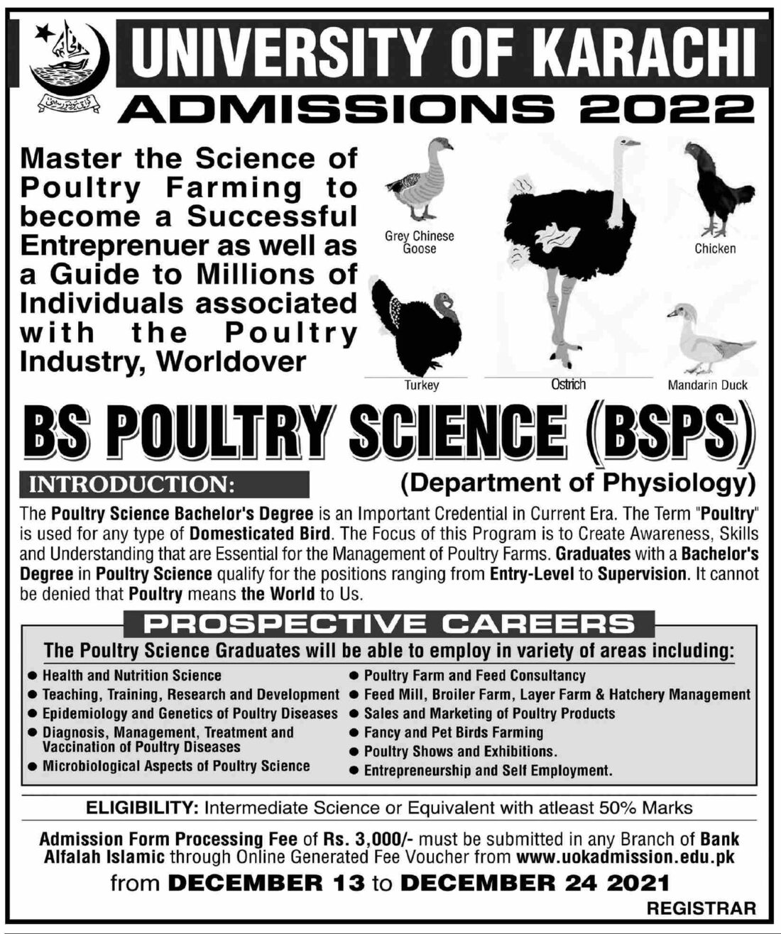 UoK BS Poultry Science Admissions 2022 Education to Pakistan