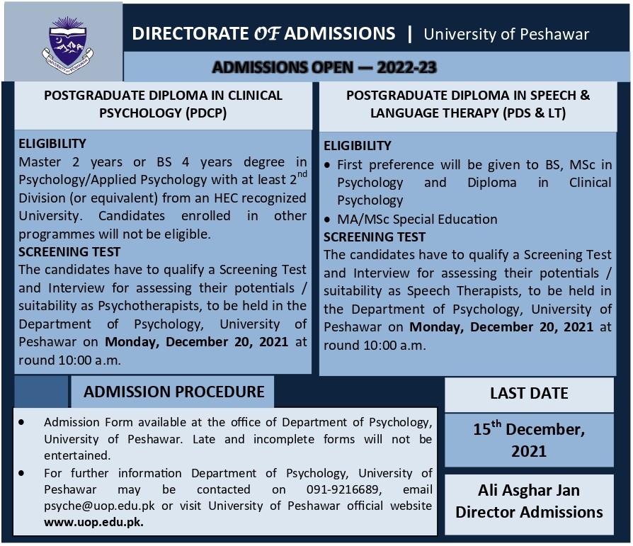  UoP PGD in PDCP & PDS Admissions 2022-23