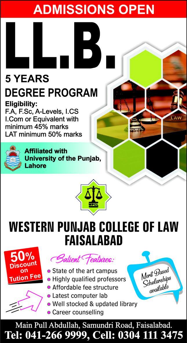 Western Punjab College of Law Faisalabad LLB Admissions 2022