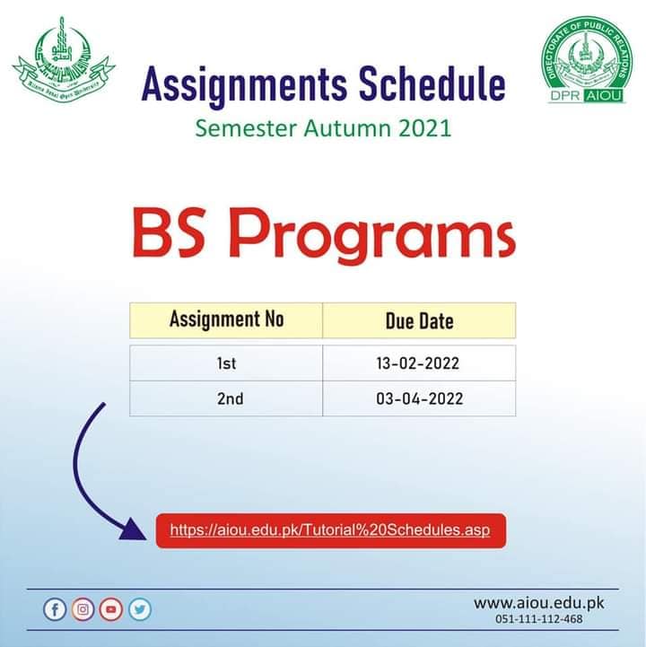 aiou assignment schedule