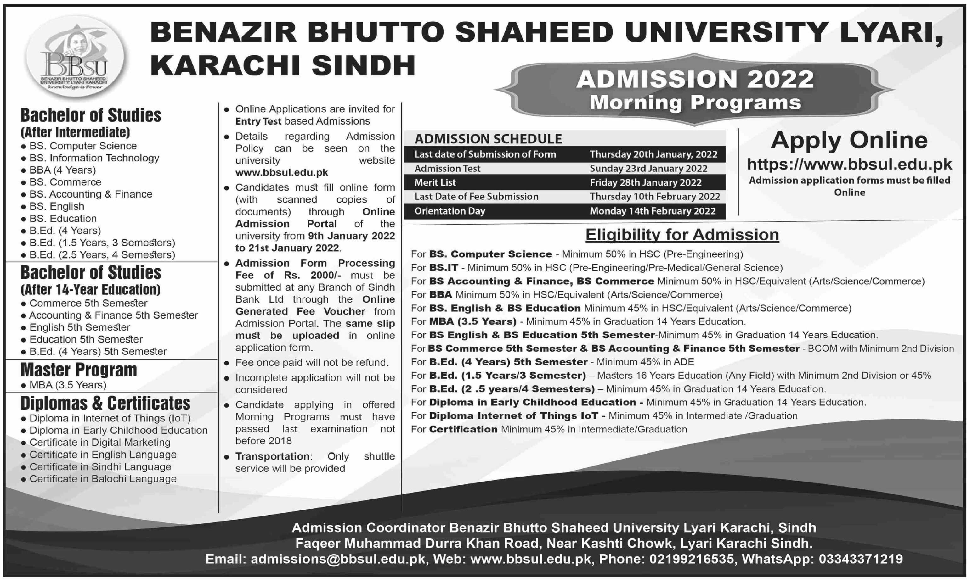 BBSU Karachi BS/BBA/MBA Admissions 2022 - Education to Pakistan