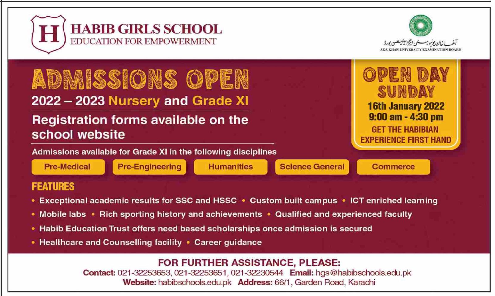Habib Girls School Karachi NurseryXI Admissions 202223 Education to